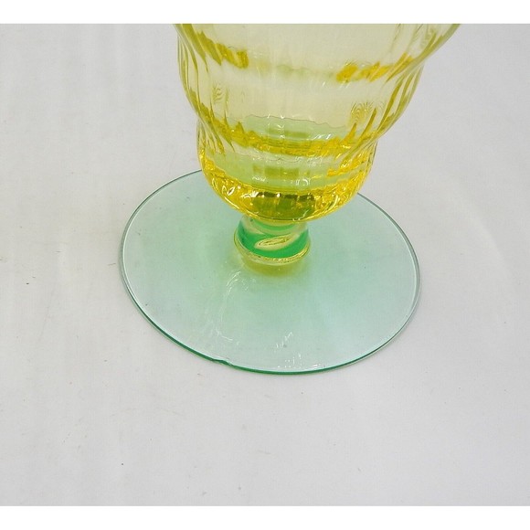 Utility Glass Works Cambodia Ware Vaseline Green Foot Ice Tea Water Goblet Set 4 - Picture 8 of 16